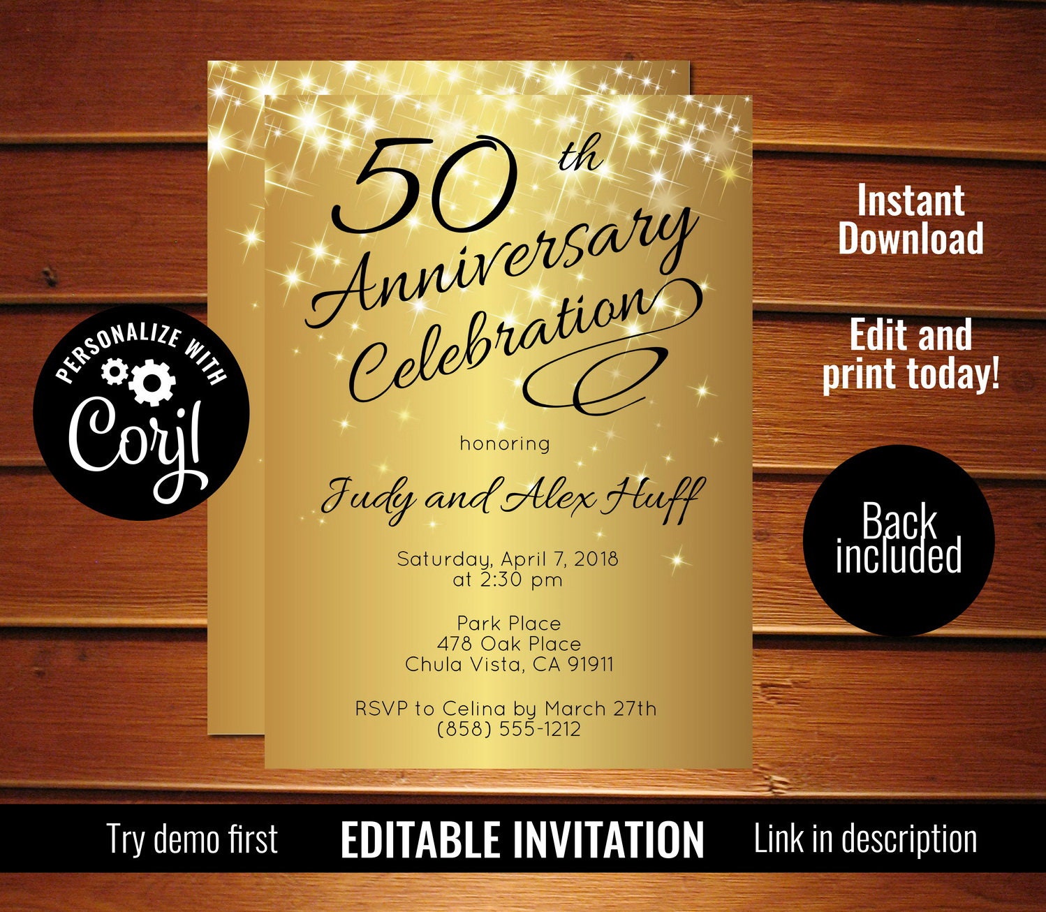 50th Anniversary Invitation Golden Invite Instant Download | Etsy