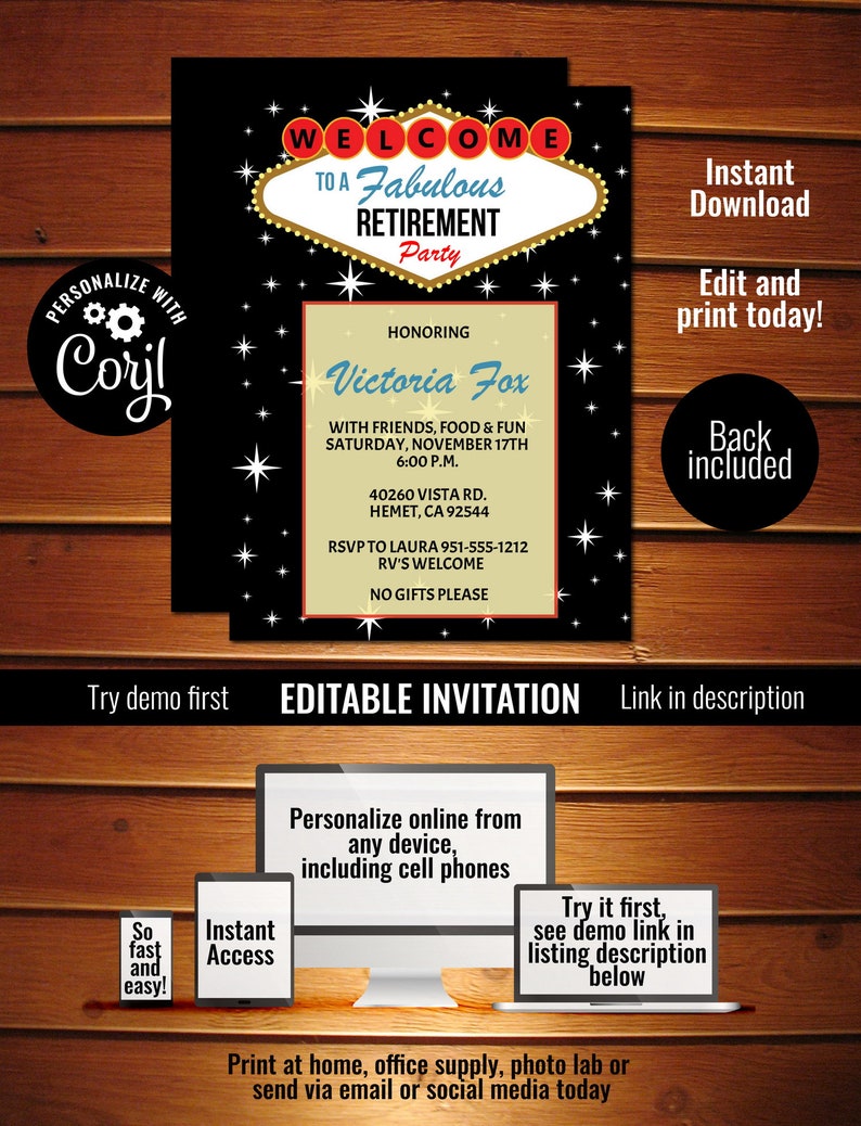 Las Vegas Retirement Invitation Retirement Party Invitation - Etsy