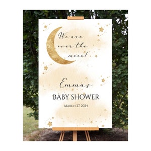 Over the Moon Baby Shower Welcome Sign, Welcome Sign, Baby Shower Sign, Gold Twinkle Star Baby Shower Poster, Printable Sign, Moon Shower