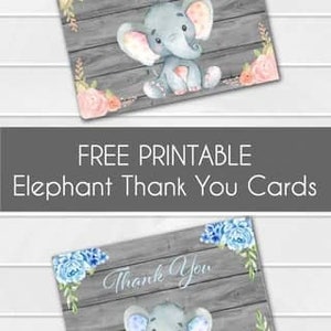 Free Elephant Thank You Cards Printable