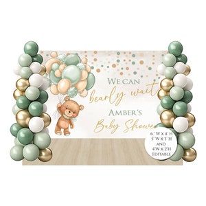 Teddy Bear Baby Shower Backdrop, Green Teddy Bear Backdrop, Neutral Bear Baby Shower Backdrop, Printable Photoshoot Backdrop