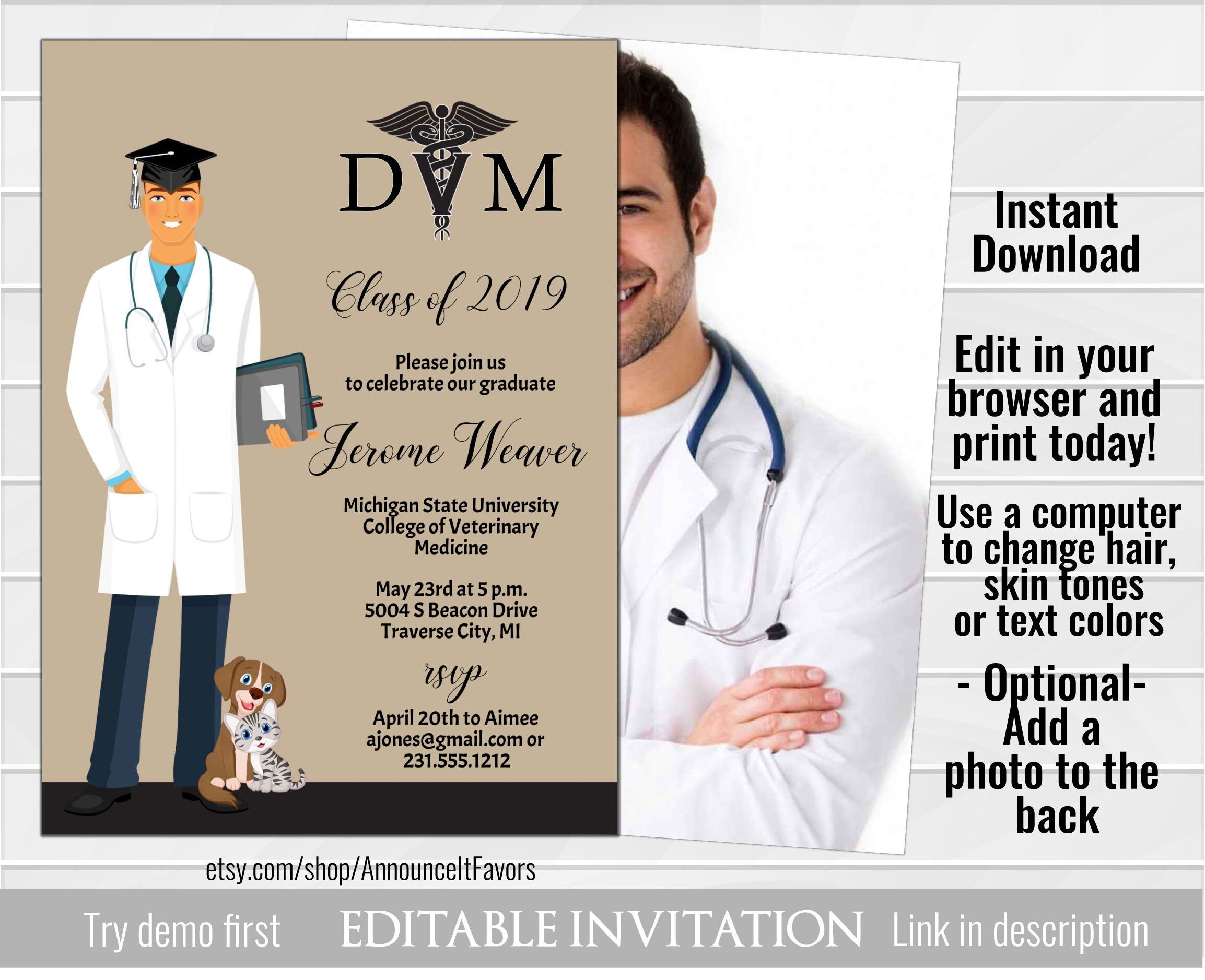Veterinarian Graduation Invitation Veterinary School Etsy