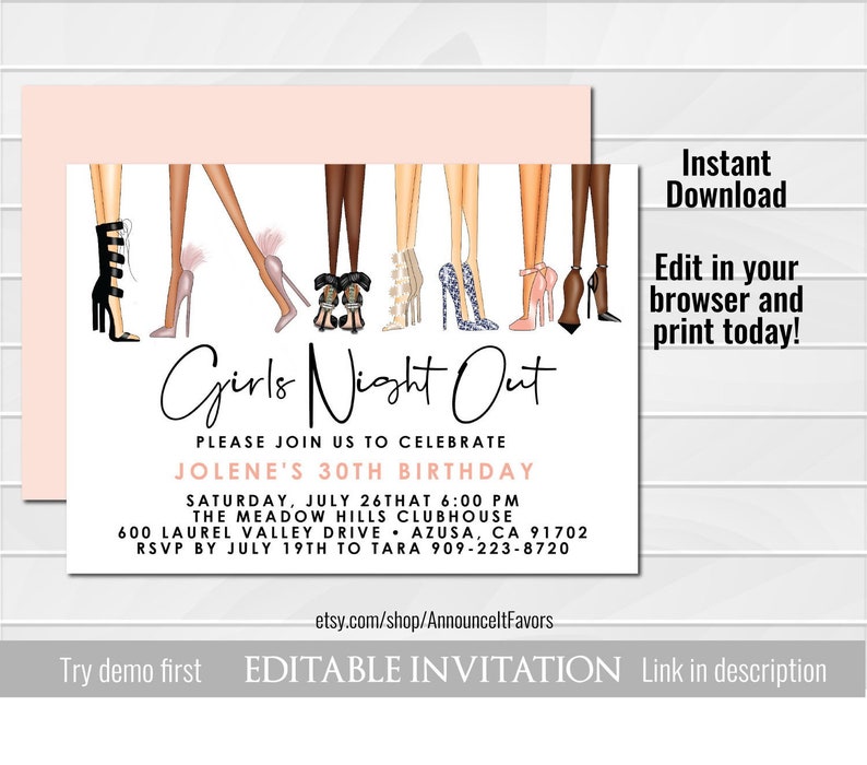 Girls Night Out Birthday Invitation Ladies Night Out Birthday Etsy