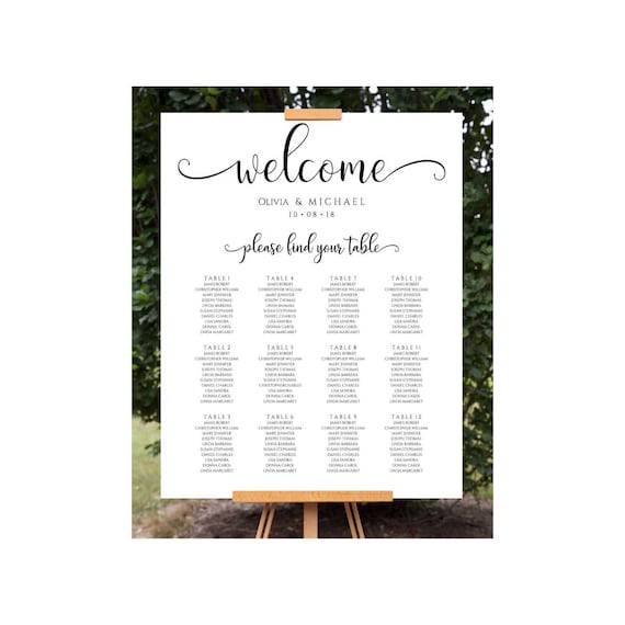 Wedding Seating Chart Poster Alphabetical Order