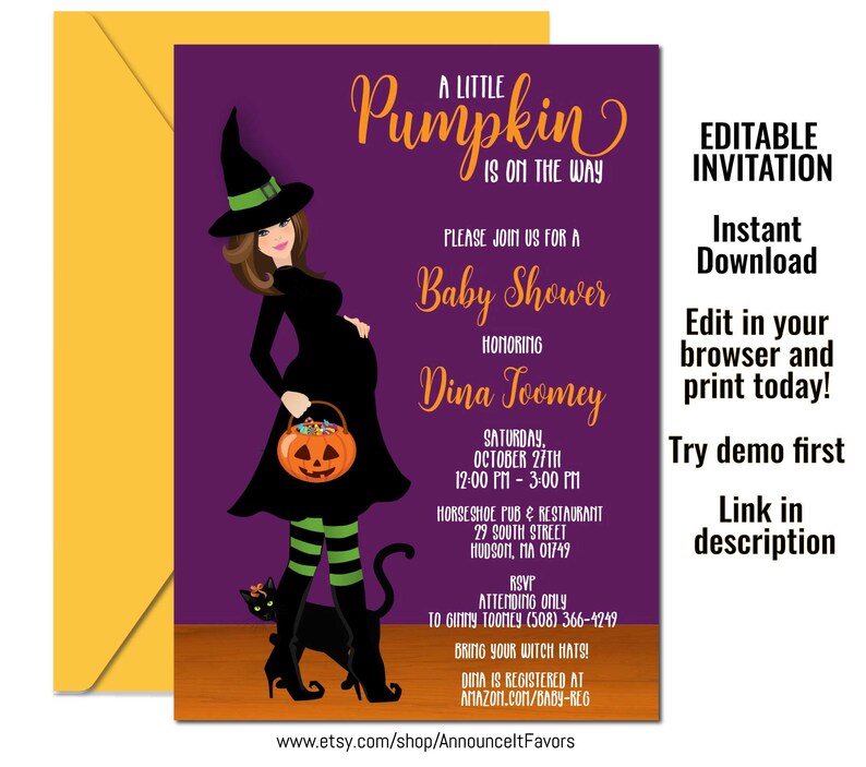 Halloween Baby Shower Invitation Pumpkin Baby Shower Etsy