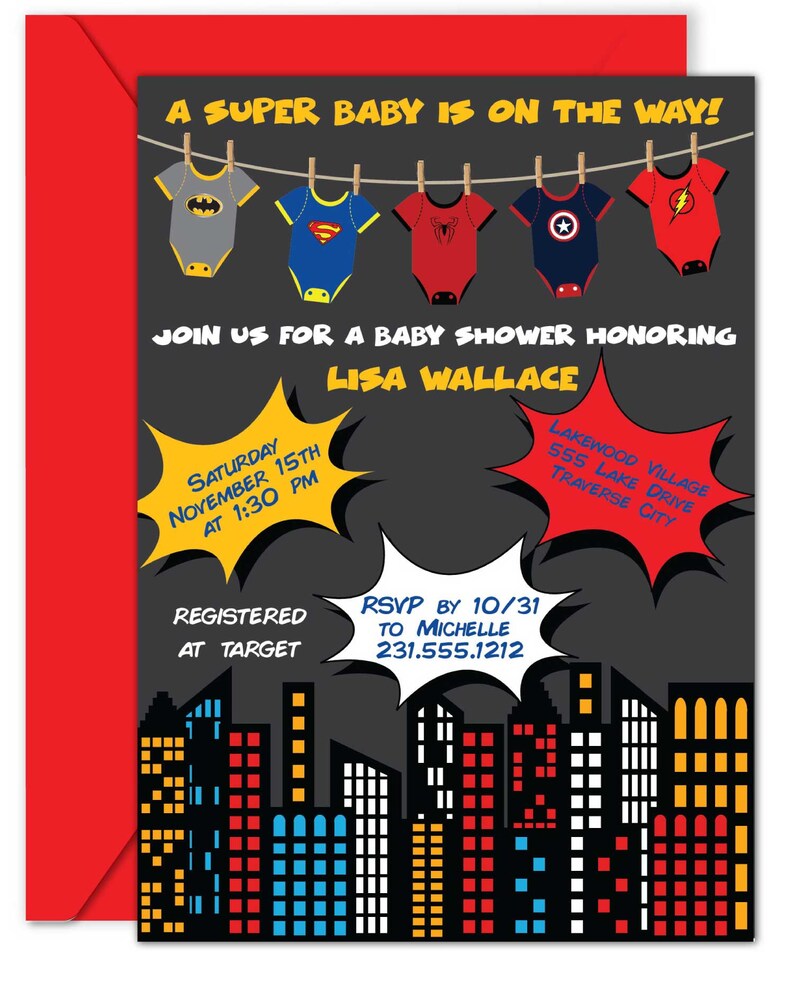 Superhero Baby Shower Invitation Superheroes Baby Shower Etsy