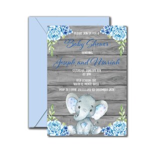 Matching Blue Elephant Baby Shower Invitations