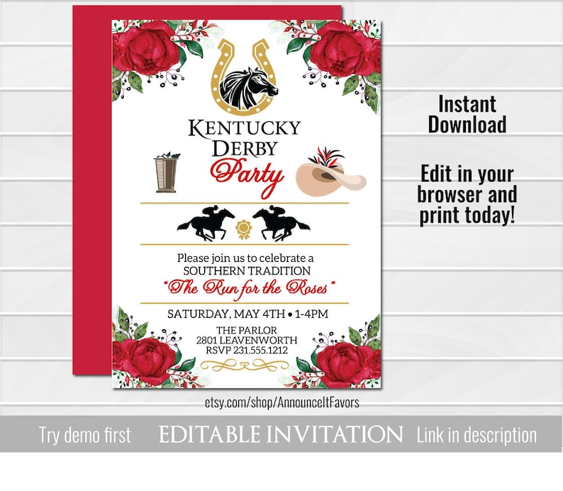 Kentucky Derby Invitation Instant Download Corjl Template | Etsy