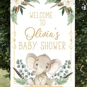 Matching Gold Elephant Baby Shower Welcome Sign