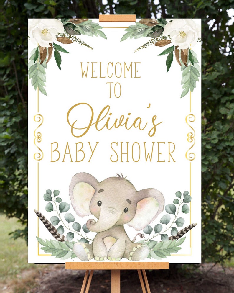 Matching Gold Elephant Baby Shower Welcome Sign