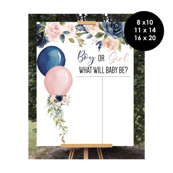 Balloons Gender Reveal Voting Board Sign, He or She Gender Reveal Vote Game Poster, Guess Baby Gender Boy or Girl Gender Prediction Sign Il_570xn