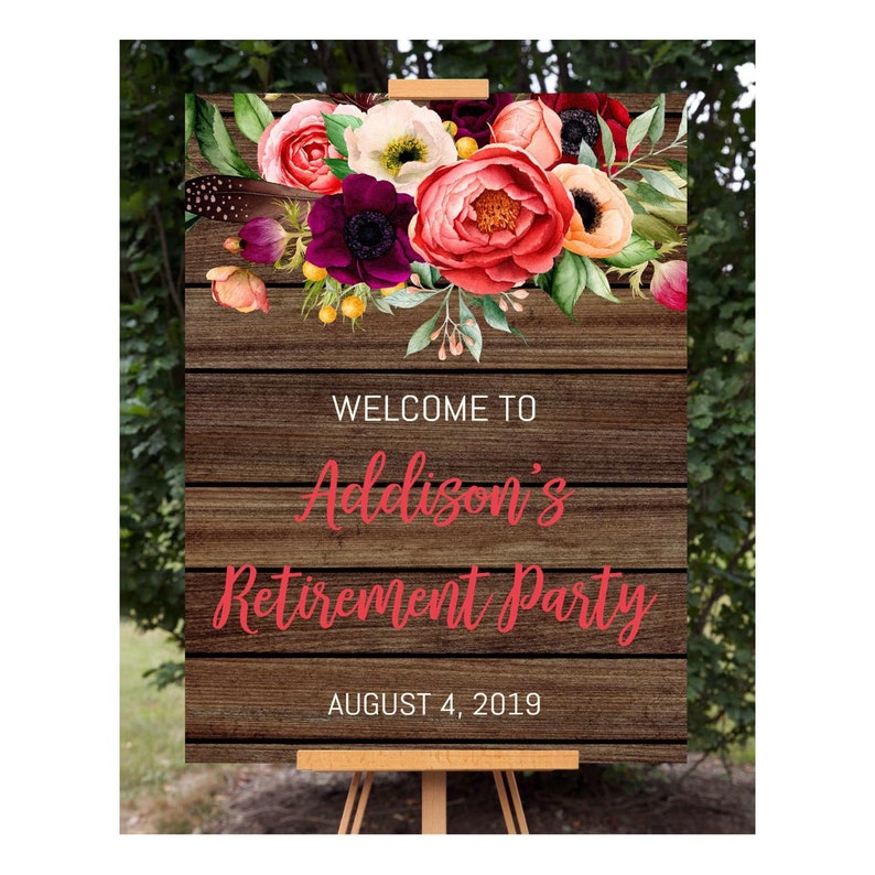 Rustic Floral Retirement Welcome Sign Retirement Decoration Rustic Welcome Sign Floral Welcome Poster Editable Signs