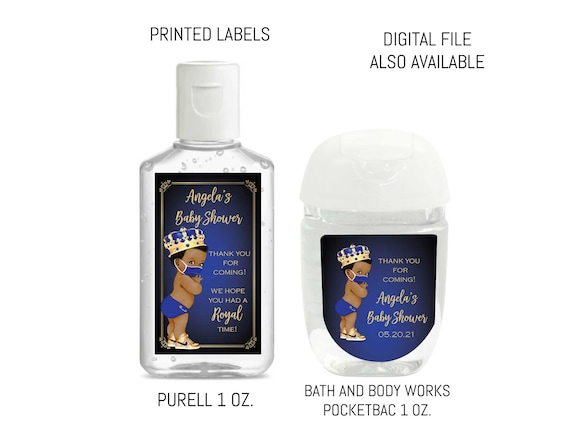 Baby Shower Favors, Baby Shower Mini Hand Sanitizer Labels, Little Prince Royal Blue and Gold, African American Baby Sanitizer Favor Label Il_570xn