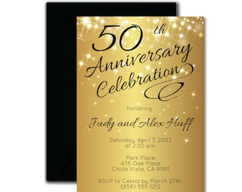 Invitation du 50e anniversaire, invitation dorée, invitations à télécharger instantanément