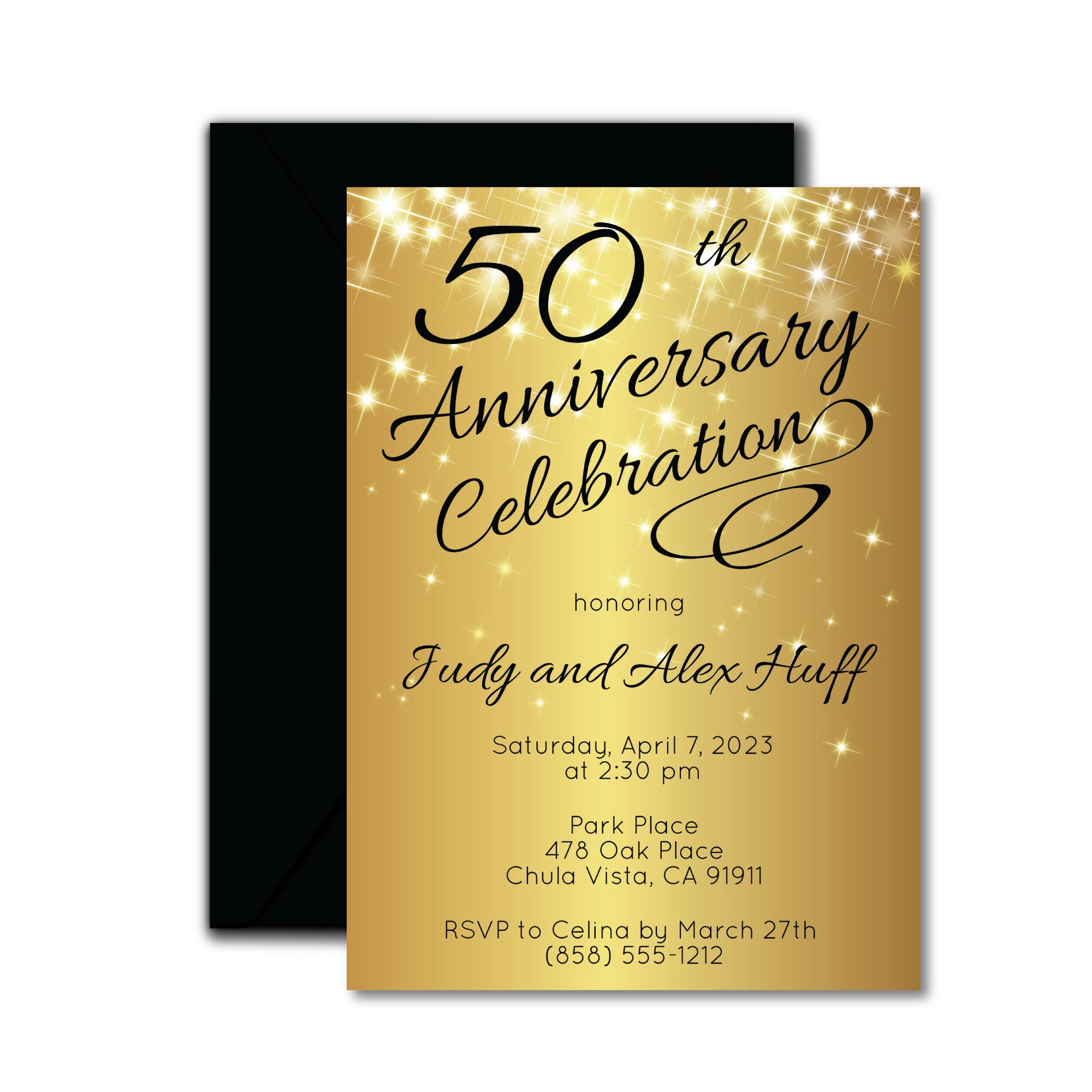AP-020R 25 Personalized 50th Golden  Anniversary Invitations w/ Response Cards 