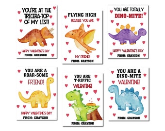 Dino-mite Valentines Cards, Printable Dinosaur Valentines Card or Kids Class, Friends, Teacher, Editable Valentine