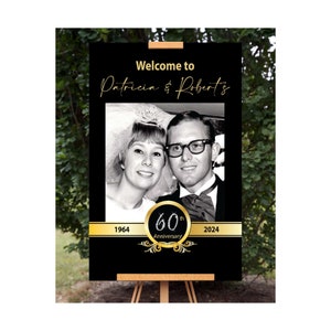 60th Anniversary Welcome Sign, 60th Anniversary Party Sign, Diamond Anniversary Poster,  Printable Gold Photo Anniversary Poster