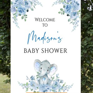 Matching Blue Elephant Baby Shower Welcome Sign