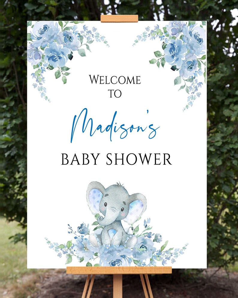 Matching Blue Elephant Baby Shower Welcome Sign