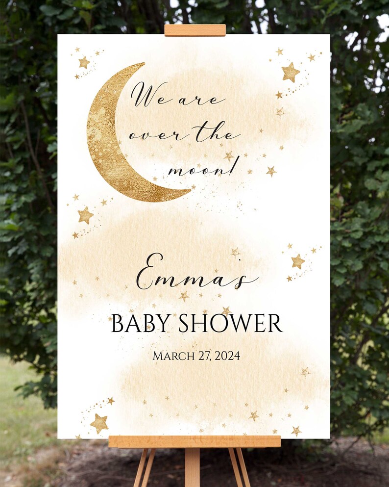 Matching Over the Moon Baby Shower Welcome Sign