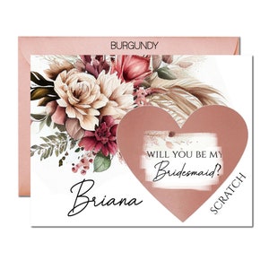 Burgundy Bridesmaid Proposal Scratch Off Cards