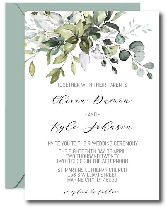 Greenery Wedding Invitation Suite, Greenery Wedding Invitation Template, Eucalyptus Wedding invite, Printed Greenery Instant Download Il_570xn