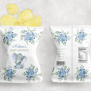 Matching Blue Elephant Baby Shower Chip Bag
