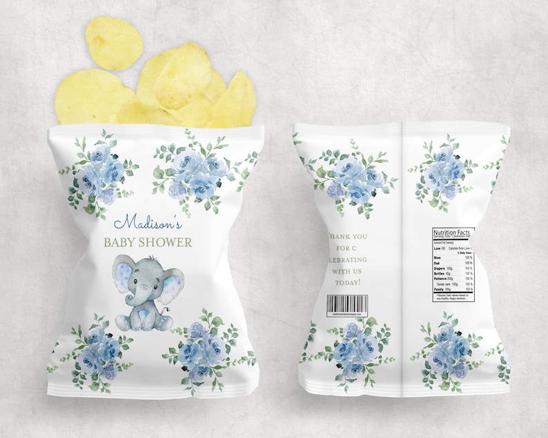 Matching Blue Elephant Baby Shower Chip Bag