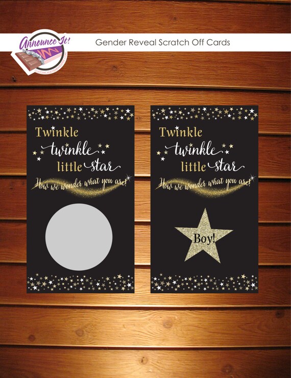Twinkle Twinkle Little Star Gender Reveal Scratch Off Cards, Chalkboard Baby Shower, Set of 10 Il_570xn