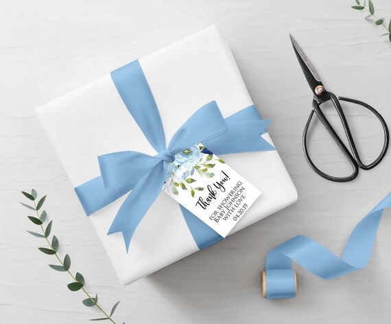 Editable Blue Floral Baby Shower Thank You Tags, Instant Download Il_570xn