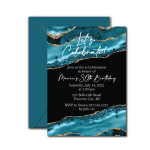 Teal Agate Birthday Invitation Printable