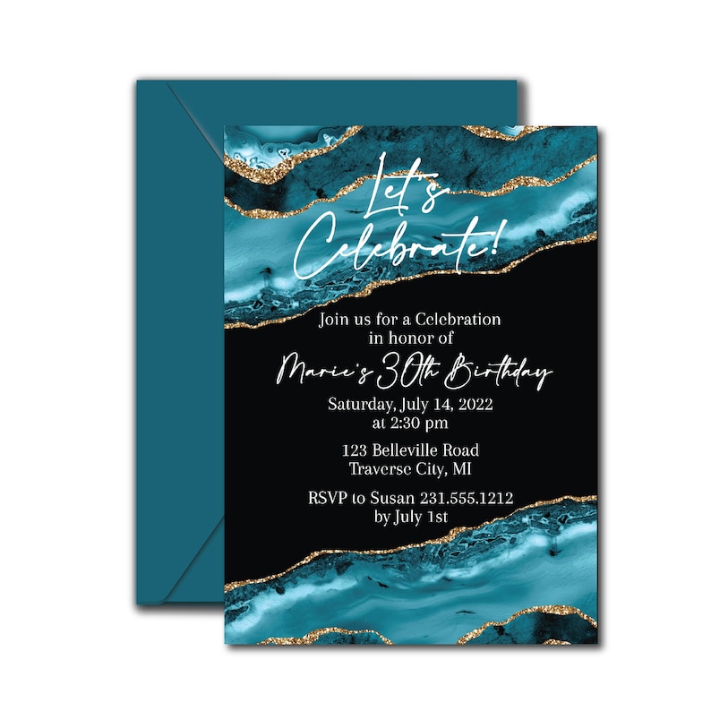 Teal Agate Birthday Invitation Printable
