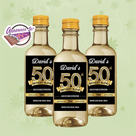 50th Birthday Mini Wine Labels - Gold Mini Wine Bottle - Set of 10 Il_570xn