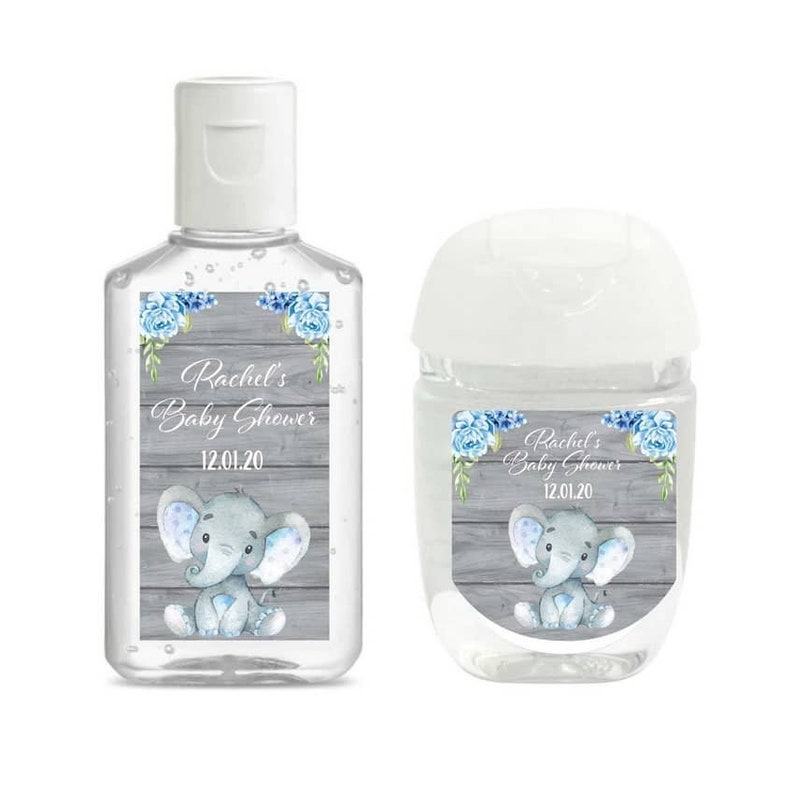 Matching Blue Elephant Baby Shower Hand Sanitizer Labels