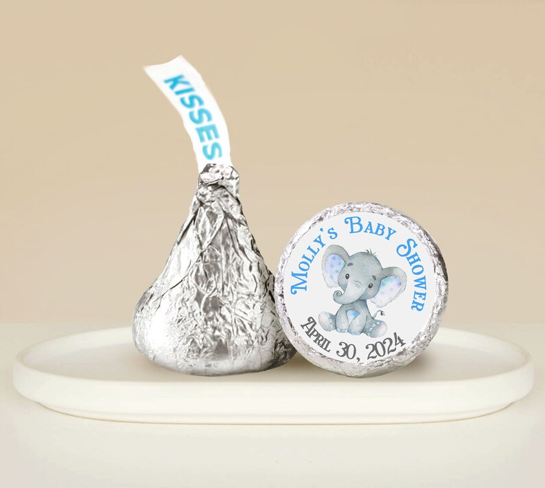 Blue Elephant Baby Shower Hershey Kisses Stickers