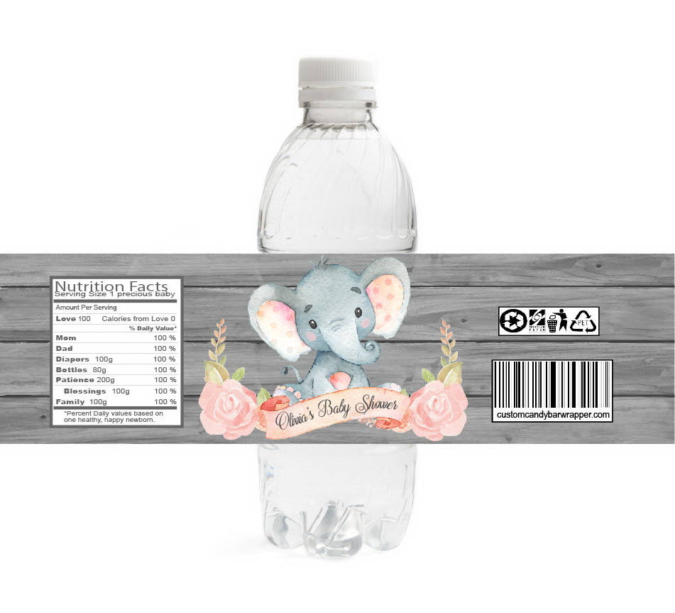 Girl Elephant Baby Shower Water Bottle Wrappers, Water Label, It's a Girl  Pink, Rose Ao144bp5 