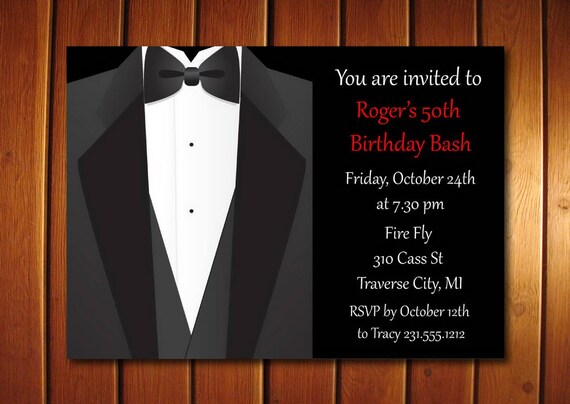 Tuxedo Adult Birthday Party Invitation for Men - Printable Classic Man Birthday Invitation - Digital Il_570xn