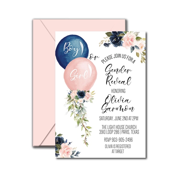 Balloons Gender Reveal Invitation Printable Boy or Girl Etsy Australia