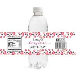 Matching Berry First Birthday Water Bottle Labels