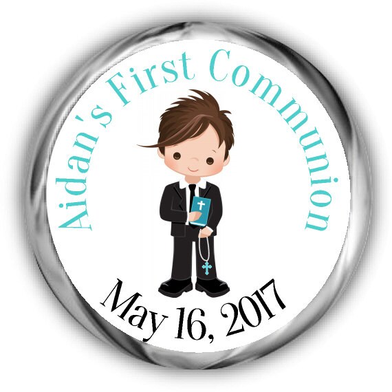 Boy Communion Hershey Kisses Sticker - Personalized First Communion Stickers Il_570xn