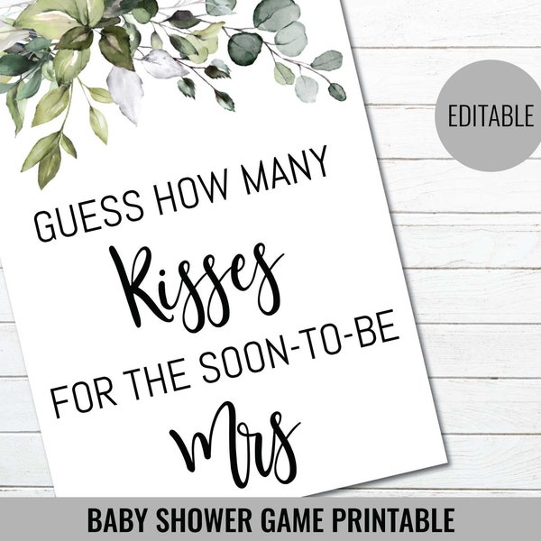 "How Many Kisses For The Soon-to-Be Mrs" Bridal Shower Game - 1 Sign & 30 Guess Cards, Floral White - View #6