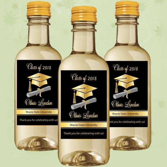 Hat Graduation Mini Wine Labels - Gold Mini Wine Bottle - Set of 10 Il_570xn
