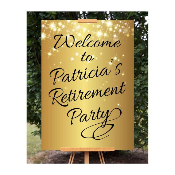 Retirement Welcome Sign, Printable Retirement Sign, Sparkly Gold, Personalized Gold Retirement Decoration Poster Il_570xn