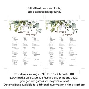 Printable What's In Your Purse Bridal Shower Games