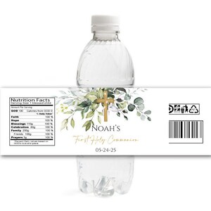 Matching Greenery Communion Water Bottle Labels