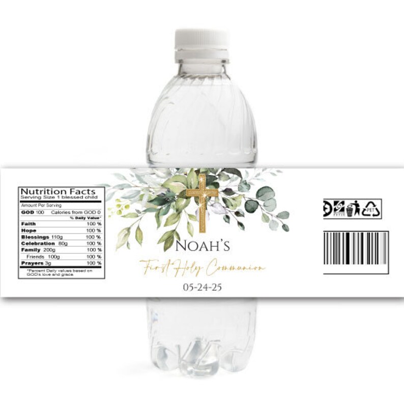 Matching Greenery Communion Water Bottle Labels