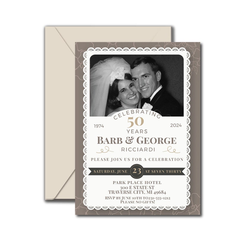 Vintage Photo Anniversary Invitation, 50th Anniversary Invitation, Editable Digital Template image 1