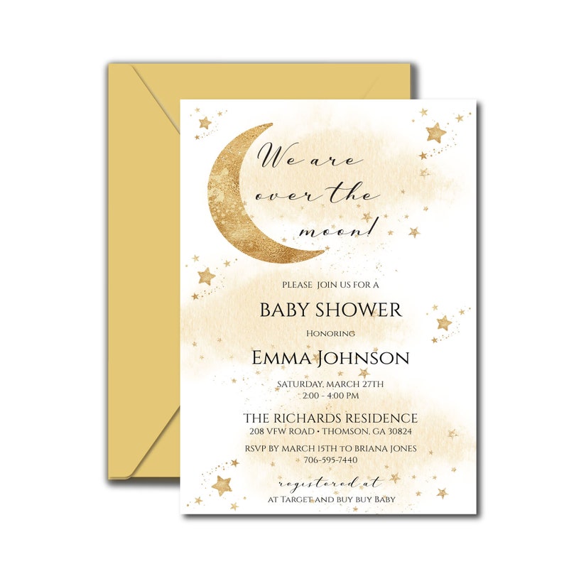 Matching Over the Moon Baby Shower Invitations