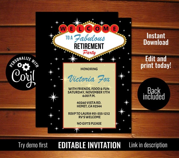 Las Vegas Retirement Invitation, Retirement Party Invitation, Printable Invite Il_570xn