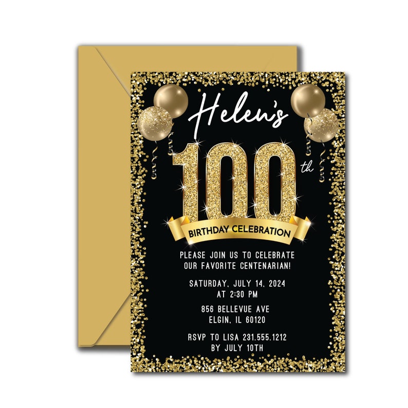 Matching 100th Birthday Invitations